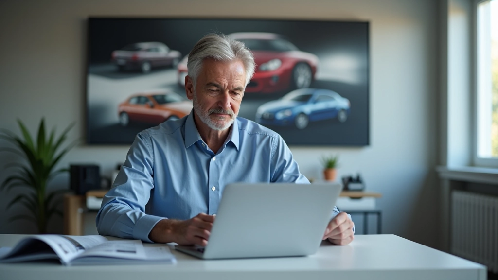 Redaktoriaus darbastalis su automobilių apžvalgomis ir tyrimu
