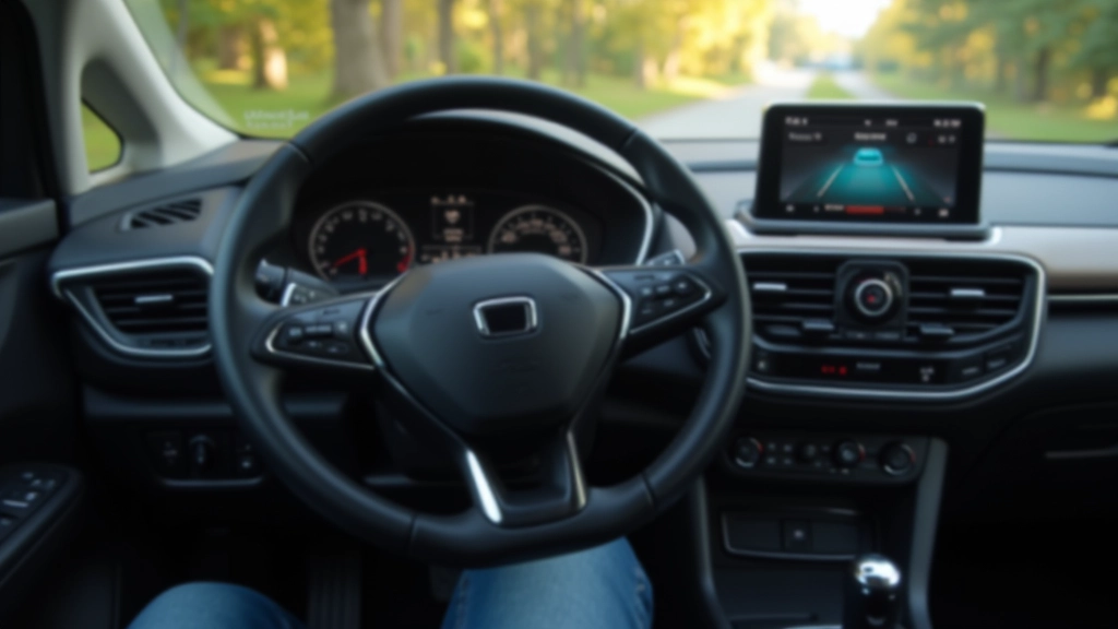 Automobilyje ergonomiško vairo ir valdymo skydelio išdėstymas su mygtukai pasiekiami iš sėdynės